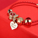 Red Leather Charm Bracelet with Crystal Dangle Charms - DIY Christmas Gift