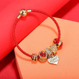 Red Leather Charm Bracelet with Crystal Dangle Charms - DIY Christmas Gift