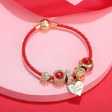 Red Leather Charm Bracelet with Crystal Dangle Charms - DIY Christmas Gift