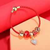 Red Leather Charm Bracelet with Crystal Dangle Charms - DIY Christmas Gift