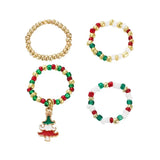 4-Piece Christmas Bead Bracelet Red Green Beads Holiday Party Gift