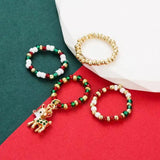 4-Piece Christmas Bead Bracelet Red Green Beads Holiday Party Gift