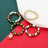 4-Piece Christmas Bead Bracelet Red Green Beads Holiday Party Gift