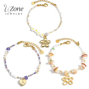 UZone Beaded Zircon Bracelet for Women Stainless Steel Bracelet Bangle
