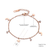 Moon & Star CZ Crystals Charm Bracelet Rose Stainless Steel Link Chain