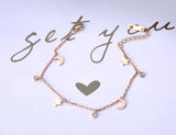 Moon & Star CZ Crystals Charm Bracelet Rose Stainless Steel Link Chain