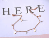 Moon & Star CZ Crystals Charm Bracelet Rose Stainless Steel Link Chain