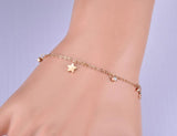 Moon & Star CZ Crystals Charm Bracelet Rose Stainless Steel Link Chain