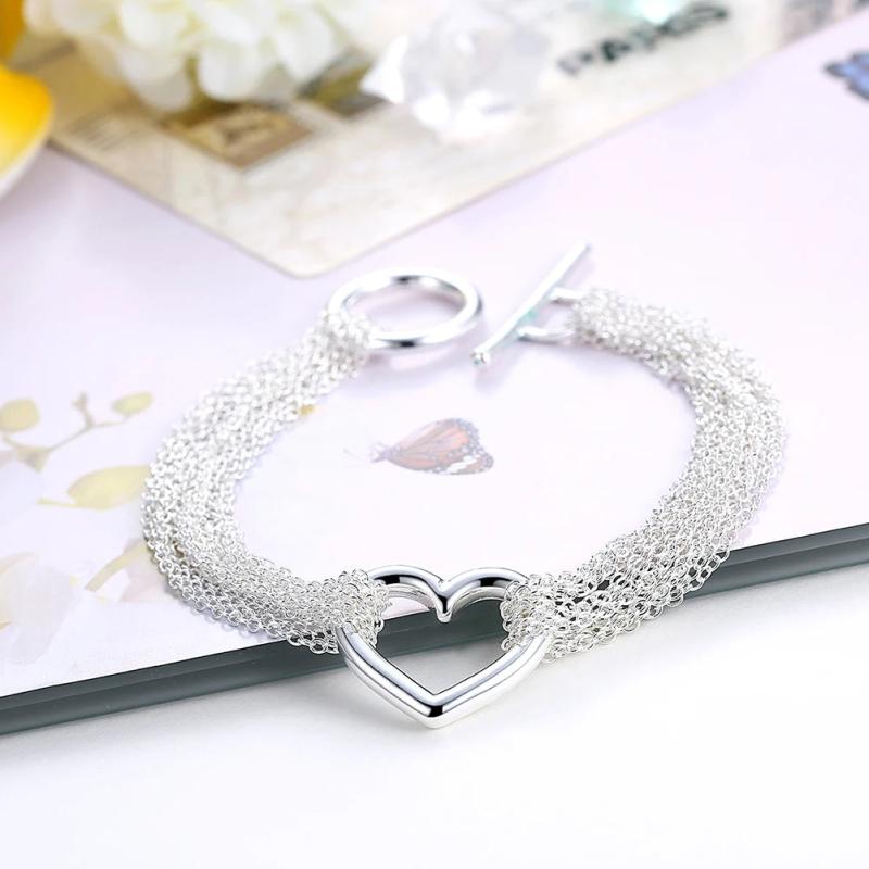 925Silver Plated Heart Charms Chain for Bracelets Jewelry Women