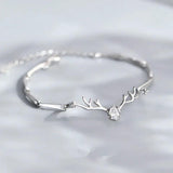 Adjustable Silver Crystal Deer Elk Charm Bracelet for Women