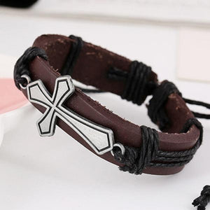 Cross Jewelry Personality Retro Braided Leather Bracelet for Christmas Gift