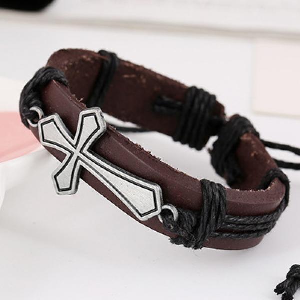 Cross Jewelry Personality Retro Braided Leather Bracelet for Christmas Gift