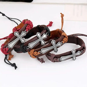 Cross Jewelry Personality Retro Braided Leather Bracelet for Christmas Gift