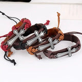 Cross Jewelry Personality Retro Braided Leather Bracelet for Christmas Gift
