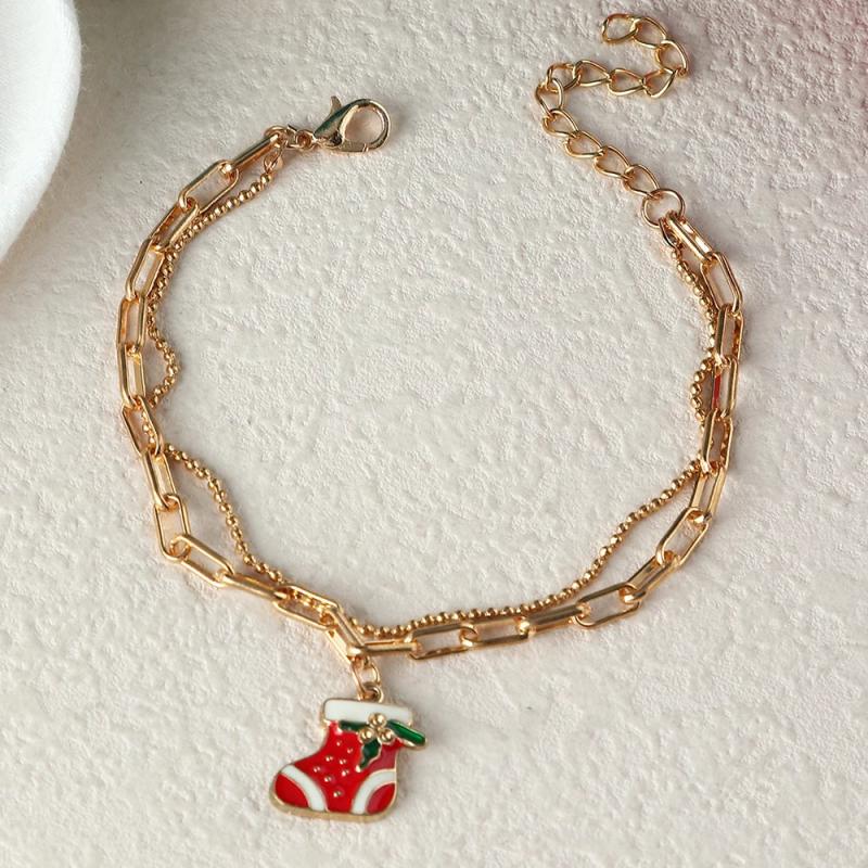 Sweet Christmas Metal Chain Bracelet Snowman Elk Snowflake Bell Bangle