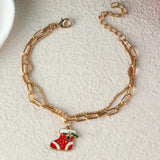 Sweet Christmas Metal Chain Bracelet Snowman Elk Snowflake Bell Bangle