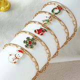 Sweet Christmas Metal Chain Bracelet Snowman Elk Snowflake Bell Bangle