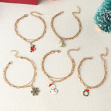 Sweet Christmas Metal Chain Bracelet Snowman Elk Snowflake Bell Bangle