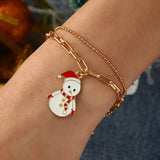 Sweet Christmas Metal Chain Bracelet Snowman Elk Snowflake Bell Bangle
