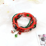 7Pcs Beaded Bohemian Multi-layer Bracelet Metal Tree Christmas Pendant Bell