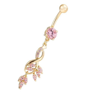 Zircon Crystal Gold-Color Navel Bar Piercing Belly Button Rings Dangle