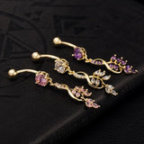 Zircon Crystal Gold-Color Navel Bar Piercing Belly Button Rings Dangle