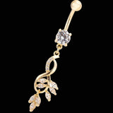 Zircon Crystal Gold-Color Navel Bar Piercing Belly Button Rings Dangle