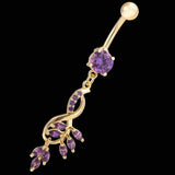 Zircon Crystal Gold-Color Navel Bar Piercing Belly Button Rings Dangle