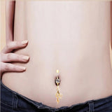 Zircon Crystal Gold-Color Navel Bar Piercing Belly Button Rings Dangle