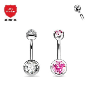Titanium 14G Belly Button Ring Inner Tooth Double Head Wrap Zirconia Navel Nail