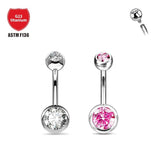 Titanium 14G Belly Button Ring Inner Tooth Double Head Wrap Zirconia Navel Nail