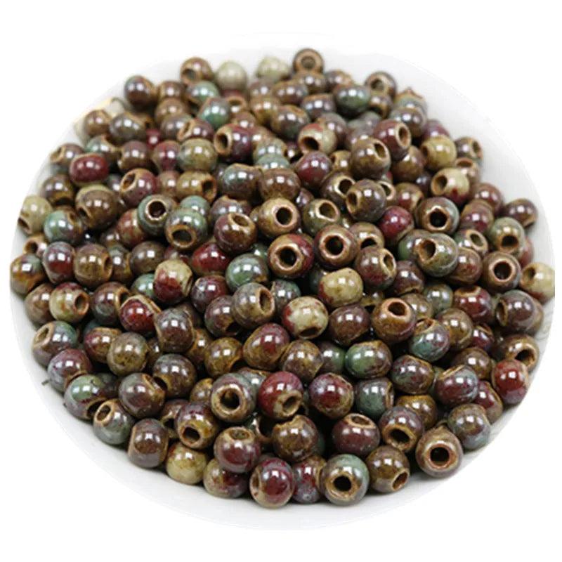 50 PCS Ceramic Beads Round Loose DIY Hole Beads for Jewelry Making
