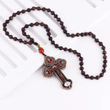 Orthodox Crucifix Jesus Cross Pendant Wooden Rosary Necklace