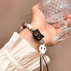 Vintage Wood Resin Cat Bracelets for Couple Friendship