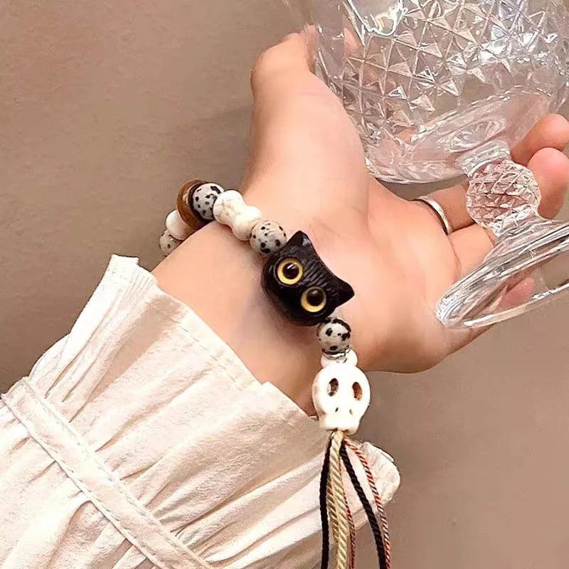 Vintage Wood Resin Cat Bracelets for Couple Friendship