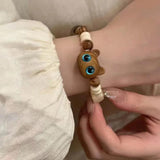 Vintage Wood Resin Cat Bracelets for Couple Friendship