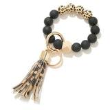 Wooden Disc Bracelet Tassel Keychain Wristlet Gift for Her