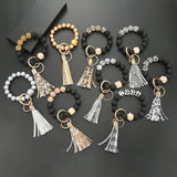 Wooden Disc Bracelet Tassel Keychain Wristlet Gift for Her