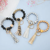 Wooden Disc Bracelet Tassel Keychain Wristlet Gift for Her