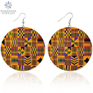 African Fabric Bohemian Wooden Earrings