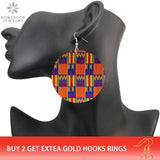 African Fabric Bohemian Wooden Earrings