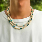 Mens Wooden Beaded Surfer Necklace Geometric Tribal Ethnic Chain
