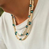 Mens Wooden Beaded Surfer Necklace Geometric Tribal Ethnic Chain