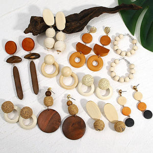 Teardrop Circle Ball Wooden Earrings for Women