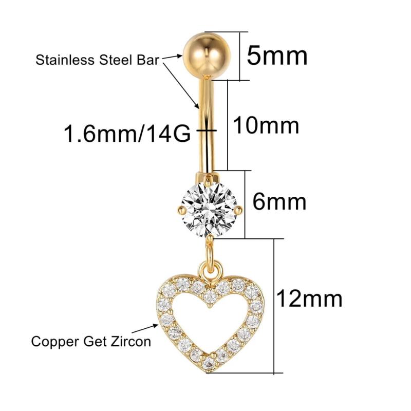 Heart Crown Cross Eye Wing Starfish Navel Piercing 14G