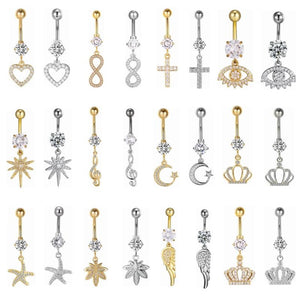 Heart Crown Cross Eye Wing Starfish Navel Piercing 14G
