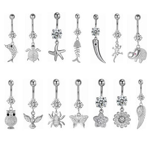 14G Titanium Barbell Crystal Dangle Belly Button Ring Sexy Navel Piercing