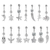 14G Titanium Barbell Crystal Dangle Belly Button Ring Sexy Navel Piercing