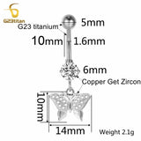 14G Titanium Barbell Crystal Dangle Belly Button Ring Sexy Navel Piercing