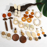 Teardrop Wooden Hanging Earrings Brown Beads Ethnic Jewelry